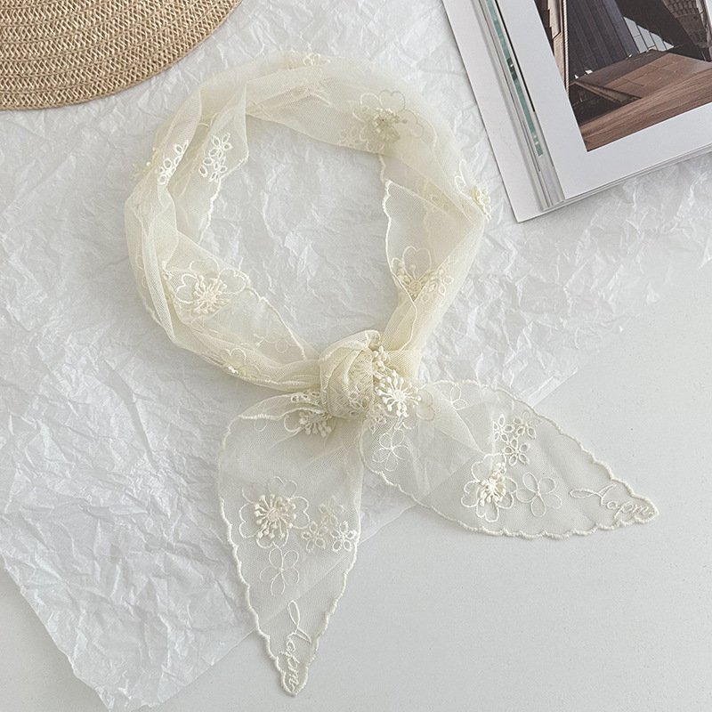 Pañuelo de seda de encaje de alta calidad nuevo pañuelo de flores bordado de color sólido, pañuelo en la cabeza multiusos, cinturón para el cabello, bolso atado, sombrero, pañuelo de seda