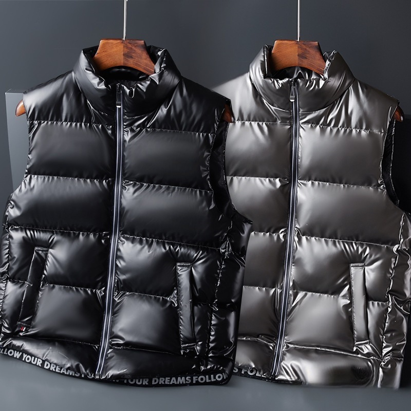 Men's L-8XL Glossy Casual Cotton Vest, Spring, Autumn and Winter Outerwear, Warm Shoulder Jacket, with Hang Tag