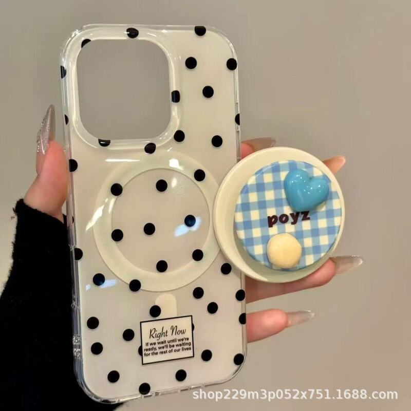 Minimalist ins-style polka dot heart gemstone magnetic stand suitable for iPhone 17 Pro Max Apple phone case 16/15 Minimalist ins-style polka dot heart gemstone magnetic stand suitable for iPhone 17 Pro Max Apple phone case 16/15
