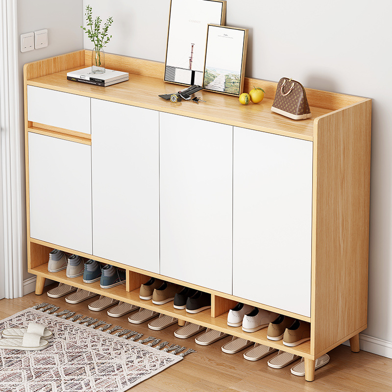 Home Entryway Shoe Cabinet Integrated Partition Cabinet Solid Wood Legs Large Capacity Multifunctional Dustproof Storage Cabinet