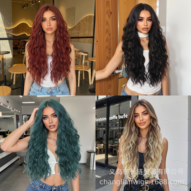 European and American Wigs, High-Temperature Silk Long Curly Hair, Full Headgear, Synthetic Material, Holiday Wigs Suitable for Women to Wear