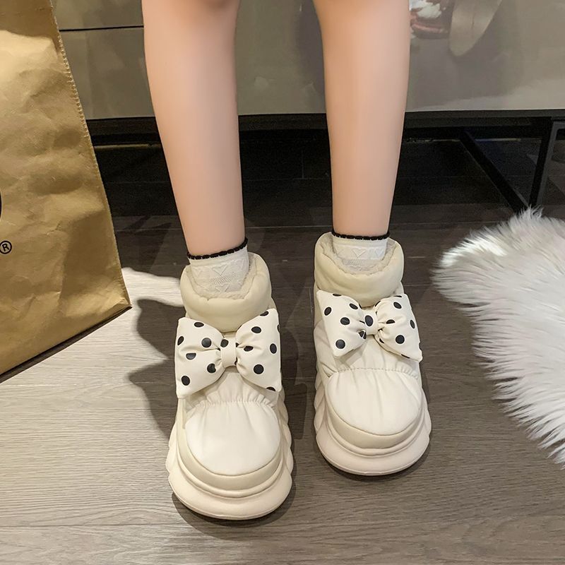 Non-Slip Fleece-Lined Pu Leather Snow Boots, Lightweight and Cute, Warm Winter Cotton Shoes for Women, High Heel, Dirt-Resistant, Dual-Wear