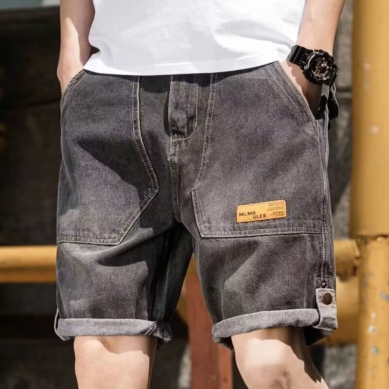 Men's Denim Shorts Summer Trendy Loose Casual Large Size Elastic Waist Ripped Korean Style Outerwear Mid-Length Shorts Men's Denim Shorts Summer Trendy Loose Casual Large Size Elastic Waist Ripped Korean Style Outerwear Mid-Length Shorts