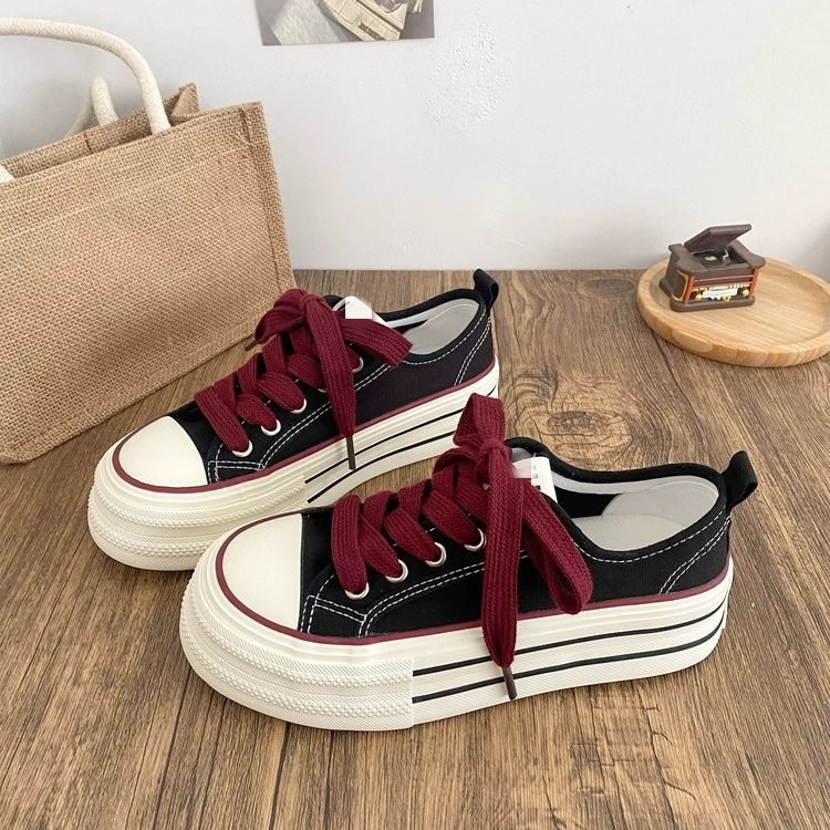 Thick-Soled Height-Increasing White Shoes 2025 New Breathable Autum Canvas Shoes Casual and Versatile Student Platform Shoes Stylish
