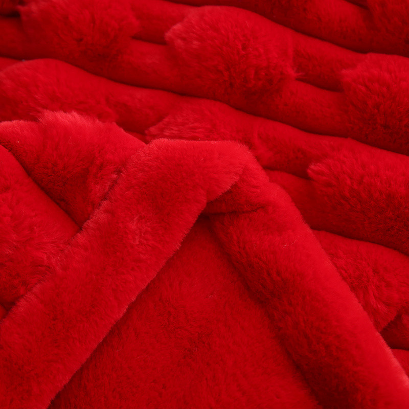 U7T 하이 엔드 웨딩 담요 더블 레이어 빅 레드 웨딩 가짜 모피 잔디 구름 담요 두꺼운 라셀 담요