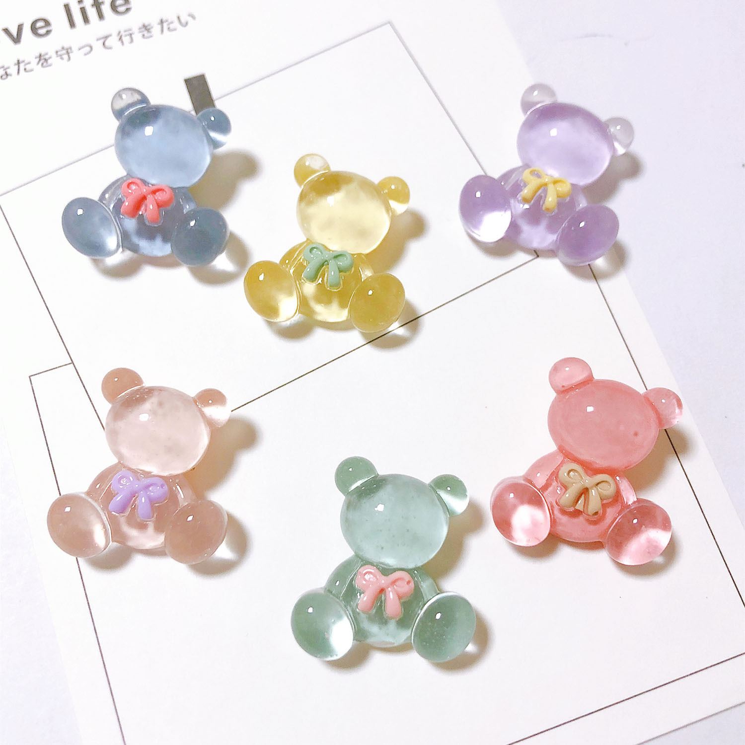 Hielo transparente resina oso accesorios venta al por mayor DIY teléfono móvil Shell crema pegamento horquilla taza de agua material decorativo oso transparente