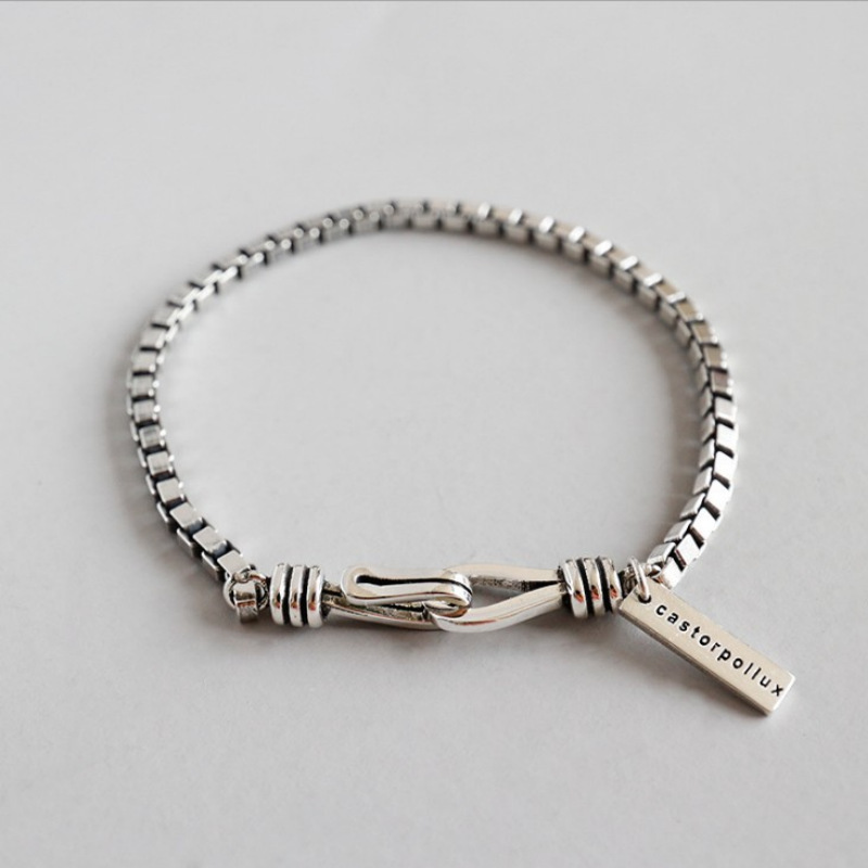 Design Bracelet Women's All-match High-end Personality Retro Box Chain Japanese and Korean Fashion Simple Silver Jewelry Couple Jewelry