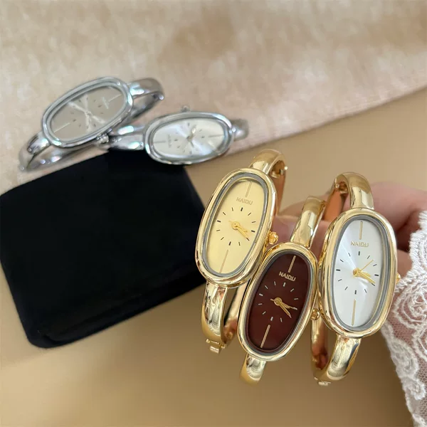 Naidu Oval-Shaped Vintage-Style Elegant Simple Gold Bracelet and Elegant Women's High-End Watch Are Hot-Selling on Live Broadcast
