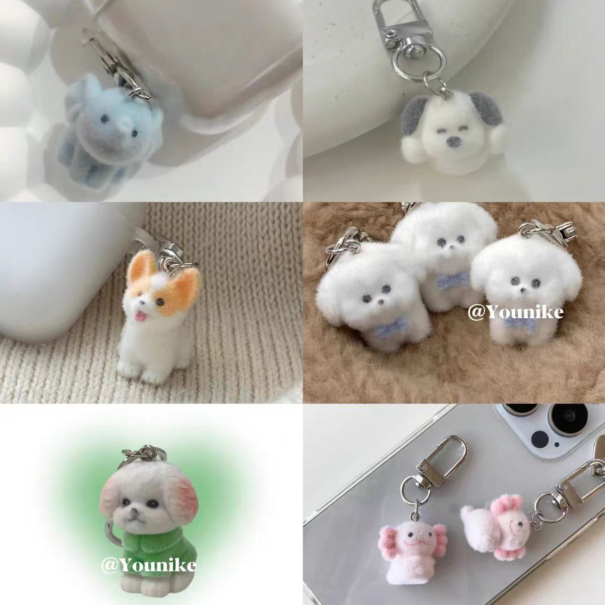 树脂植绒立体可爱小动物公仔混款DIY手工钥匙扣手机链包包挂件