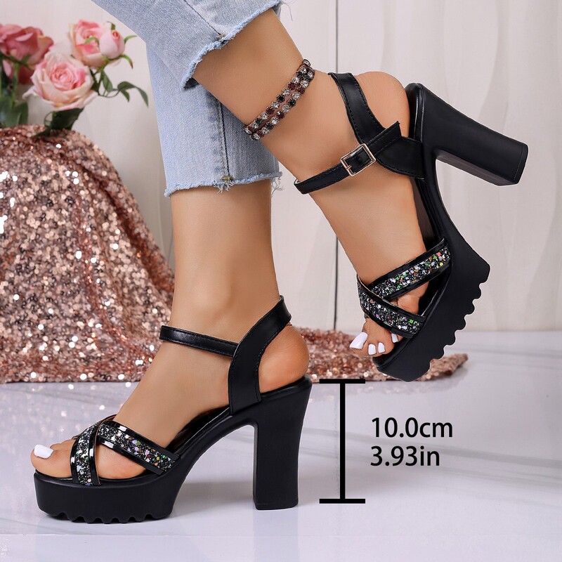 2026 New Cross-Border Thick-Soled Sandals for Women, Summer European and American Style, Rhinestone Buckle Strap High Heels, Versatile Open-Toe Design 2026 New Cross-Border Thick-Soled Sandals for Women, Summer European and American Style, Rhinestone Buckle Strap High Heels, Versatile Open-Toe Design
