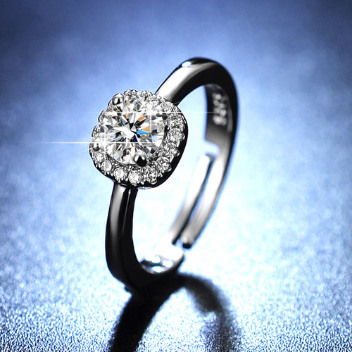 Factory wholesale imitation moissanite ring female proposal ring one carat six claw diamond ring multiple live supply sources