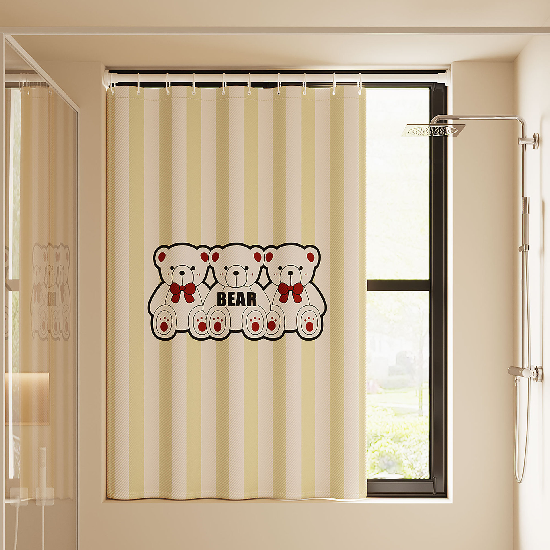 Cartoon style bathroom small window curtain non-perforated bathroom small curtain toilet window shielding curtain anti-light