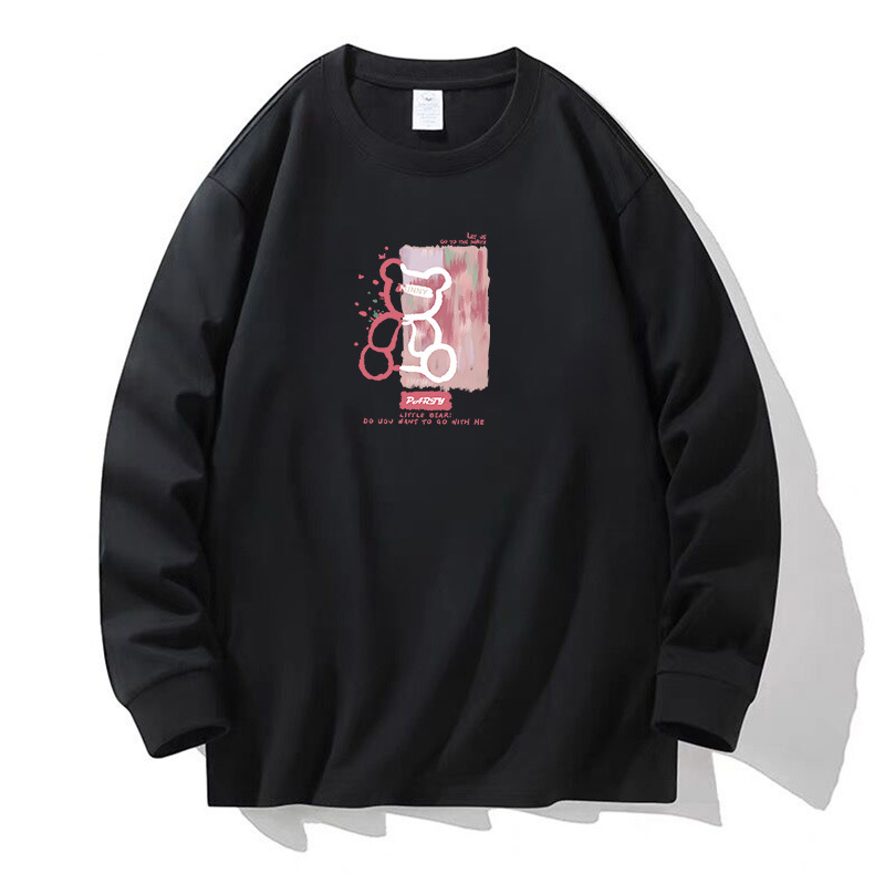 100% algodón pesado de alta calidad 230g de otoño camiseta de manga larga de cuello redondo negro camiseta de base suelta camiseta de mujer