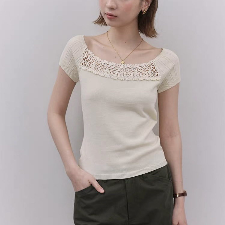 "Mustard Pie" Hollow Lace Knit Top for Women, New Summer Design, Slimming Top "Mustard Pie" Hollow Lace Knit Top for Women, New Summer Design, Slimming Top