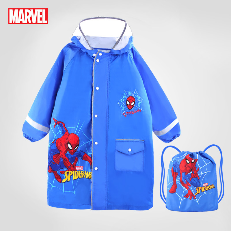 Disney Children's Raincoat Boys with School Bag Spider-Man Poncho Marvel Big Hat Brim Kindergarten Rain Gears Students
