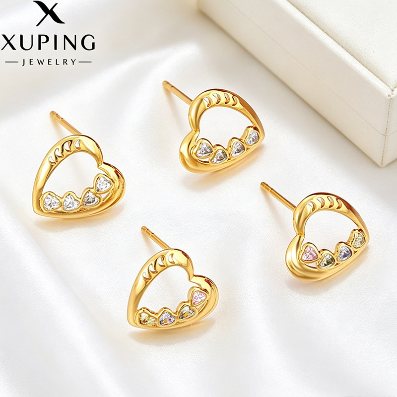 Xuping joyas coloridas gemas artificiales en forma de corazón pernos de orejas de moda japonesa y coreana al por mayor pendientes