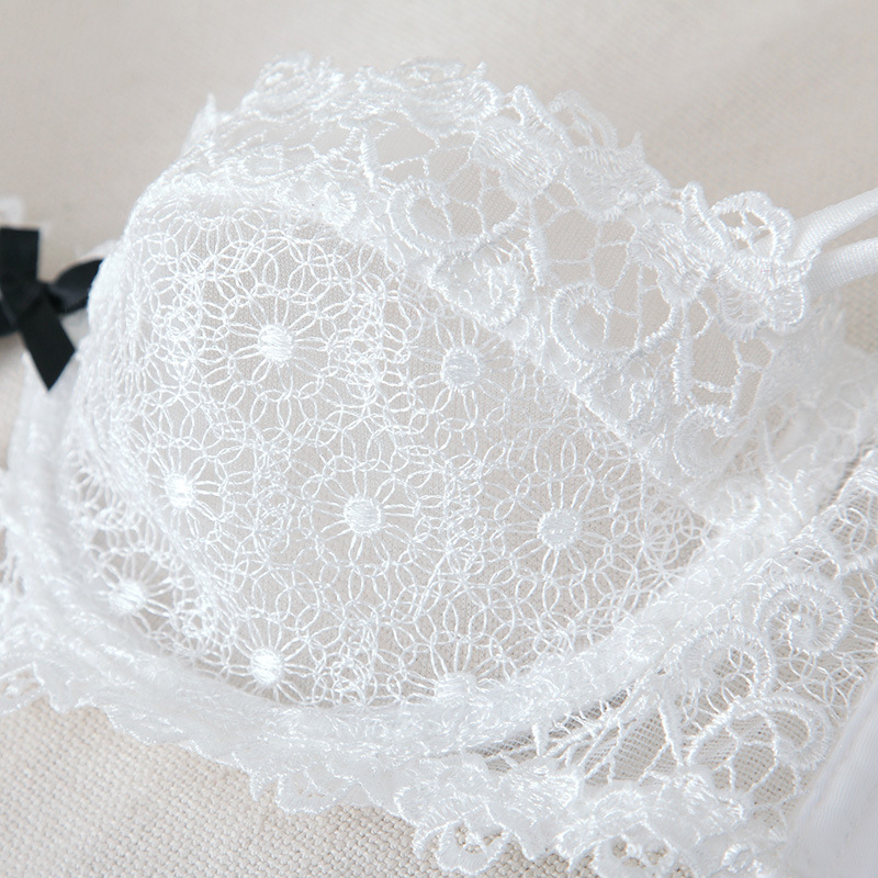 Sujetador sexy de venta caliente europeo y americano, conjunto de sujetador de lazo de encaje ultrafino, ropa interior de media taza de estilo fino sexy de gran tamaño