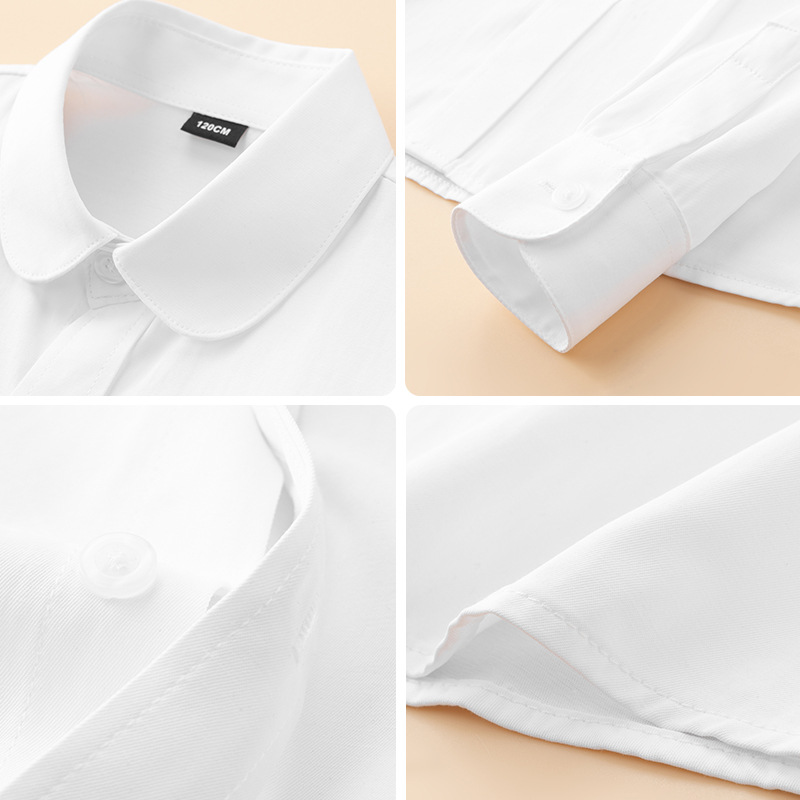Camisa blanca para niñas Primavera y otoño Camisa blanca de manga larga con cuello redondo y fondo