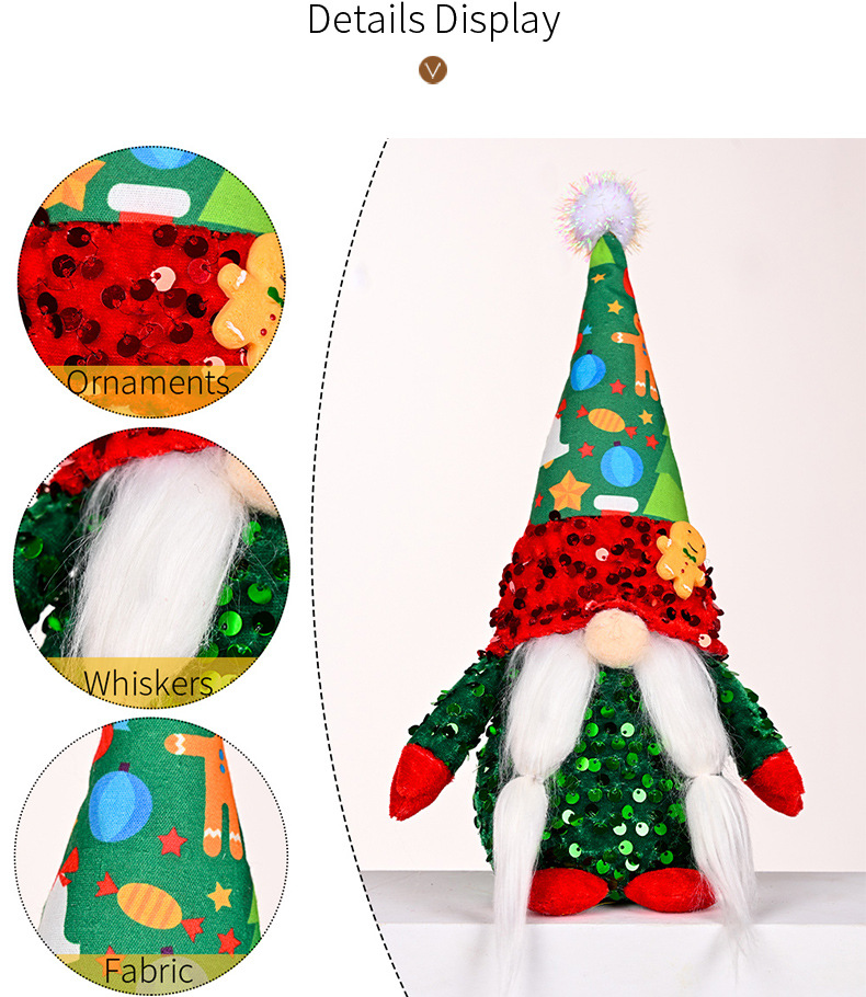 Christmas New Decorations Gingerbread Man Print Hat Sequins Rudolph Doll Christmas Faceless Doll Window Ornaments_voghion.com