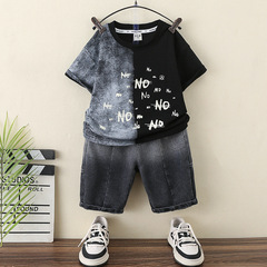 男童夏季短袖套裝2024新款洋氣兒童薄衣服短褲酷帥寶寶韓版夏裝潮