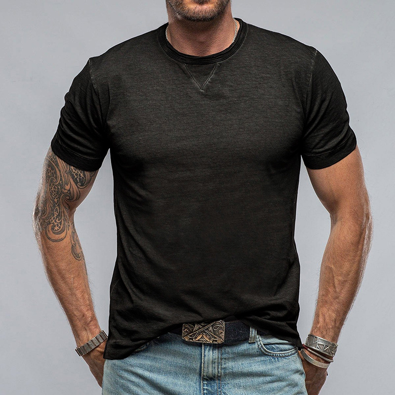Men's Solid Colour Round Neck Short Sleeve T-shirt Summer Top_voghion.com