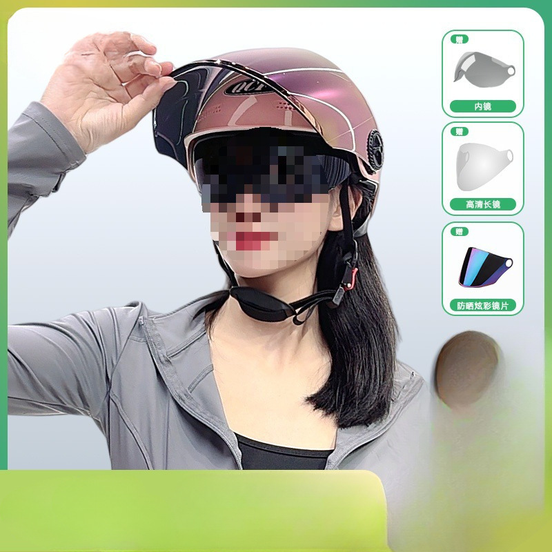 3C Electric Motorcycle Helmet Men's Double Mirror Summer Sun Protection Lightweight Cycling Personalized Adult Universal Helmet Half Helmet