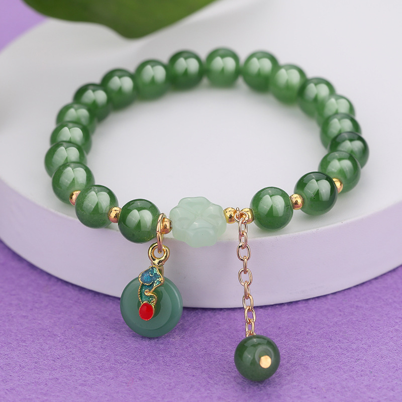 S048-Pulsera de cuentas de jade Donglin con hebilla Ping verde#tamaño 350