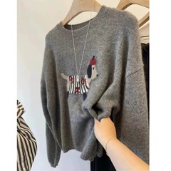 灰色浣熊绒小狗套头加厚毛衣女秋冬2025新款内搭针织打底衫上衣冬