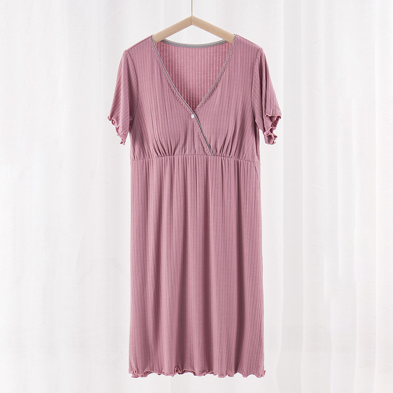 Maternity dress home sleepwear fashionable postpartum nursing sleep gown summer thin version nursing short-sleeved plus size medium-long length
