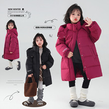 反季清仓女童长款过膝羽绒棉服冬装洋气时髦棉袄加厚保暖中大童潮