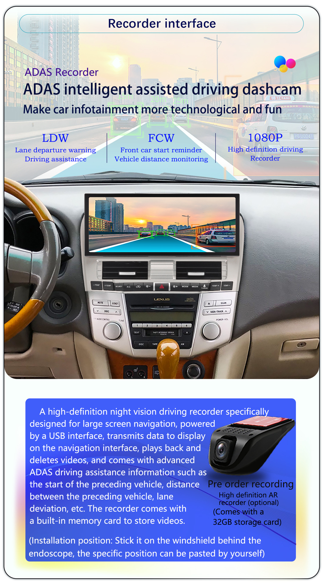 Suitable for 04-08 Lexus Rx330/350 Central Control Large Screen 12.3inch Navigation 360 Panoramic All-In-One Machine