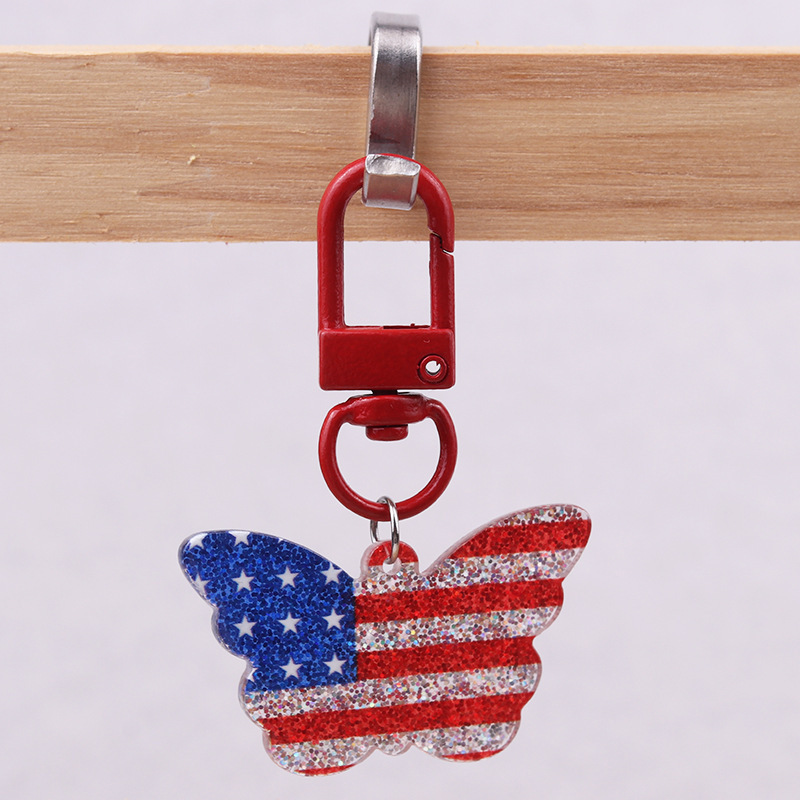 Cross-Border American Independence Day Elements Red, White and Blue Flag Acrylic Keychain Colorfulful Heart Fashion Pendant Jewelry