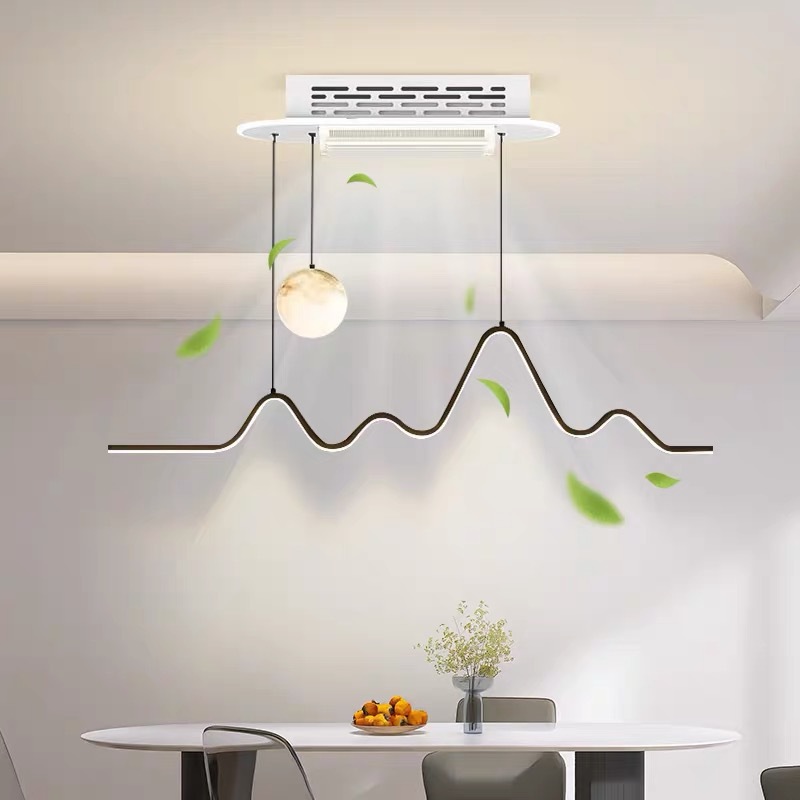 Lámpara del comedor de espectro completo sin lámpara de ventilador de hoja moderna minimalista mesa de comedor creativa ondulado lámpara de sala de estar