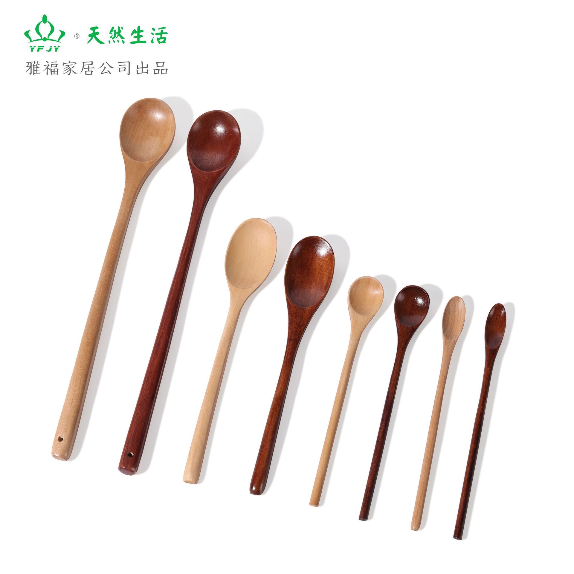 YFJY 주말 한국 요리 23.5CM 긴 손잡이 나무 스푼 20CM 꿀 믹싱 스푼 티 스푼 난무 연꽃 나무