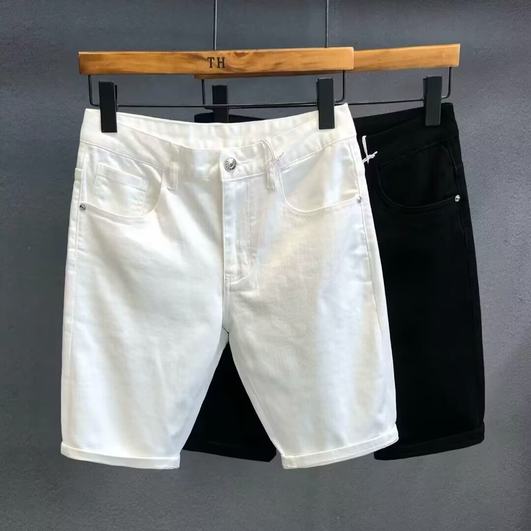 Men's Summer Thin Denim Shorts Versatile Casual Slim Trendy White Mid-Length Korean Style Trendy Five-Point Shorts