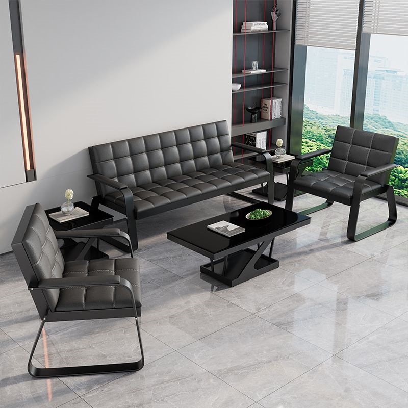 Office Sofa, Business Simple Reception Sofa, Simple Three-Seater Iron Art Office Sofa and Coffee Table Combination Set