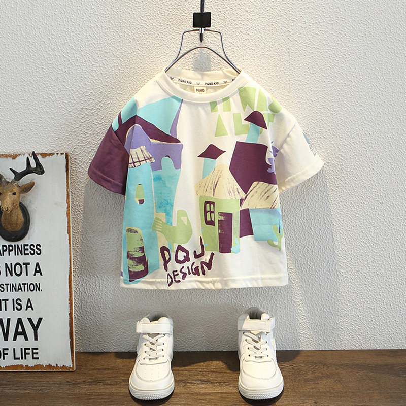 7933 Camiseta de manga corta para niños Ropa de verano Ropa para niños Bebé para niños Ropa delgada de verano de media manga para niños