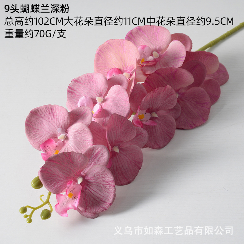 Polvo oscuro de phalaenopsis de tela de seda de 9 cabezas