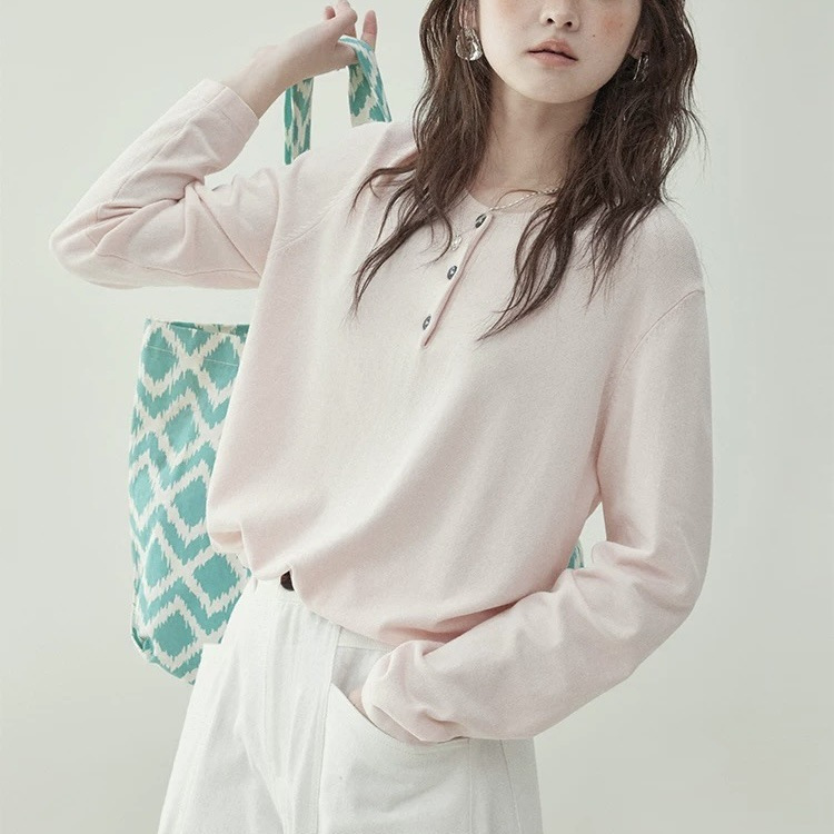 "North Island" Pink Half Button Crewneck Sweater Women's Spring New White Long Sleeve Top "North Island" Pink Half Button Crewneck Sweater Women's Spring New White Long Sleeve Top
