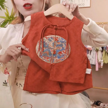 儿童套装国风中式2024夏季新款甜美男女童宝宝无袖短裤洋气两件套