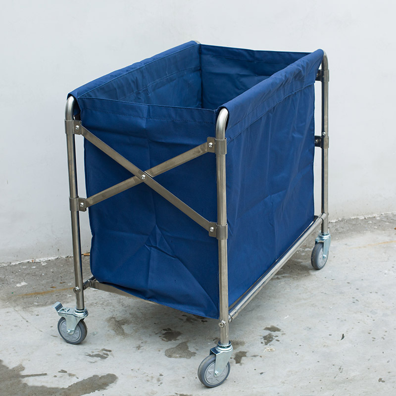 Stainless Steel Folding Linen Cart for Hotel Guest Room Laundry and Cleaning Services, Dry and Wet Separation Trolley, Thickened
