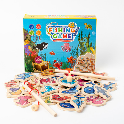 Weiweihu Juguetes de pesca magnética Entrenamiento de habilidad mano-ojo de bebé Juegos de pesca Juguetes educativos de madera