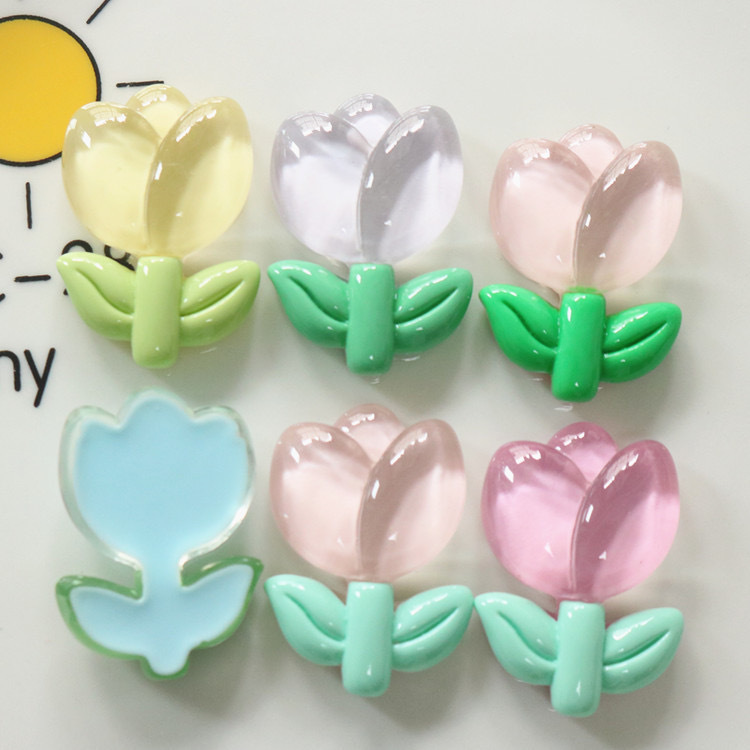 Transfronterizos hielo transparente tulipán accesorios de resina flor diy caja de papelería agujero perno de zapatos material de colgante de cabello