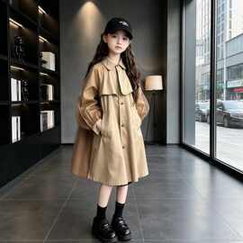女童秋装2026新款女大童外套大衣春秋款儿童韩系穿搭女孩网纱风衣