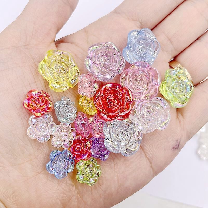 Popular Manicure Rose Pearl Paint White Aurora Petal Size Camellia Versatile Resin Flower Nail Set