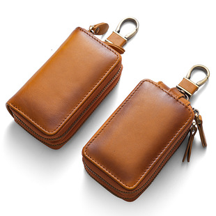 Retro oil wax leather color car key bag cowhide car key protective cover transparent car key cover wholesale