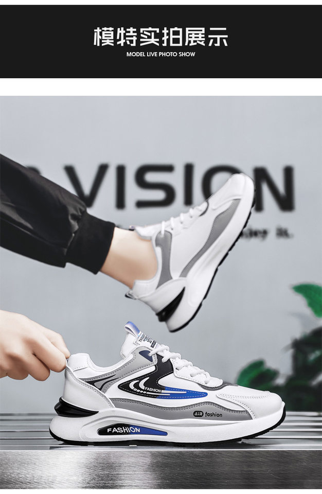 Giày thể thao nam da PU chống nước kiểu sneaker đế mềm chống trơn trượt — D291 màu trắng, D291 màu xám, D291 màu đen chi tiết 9