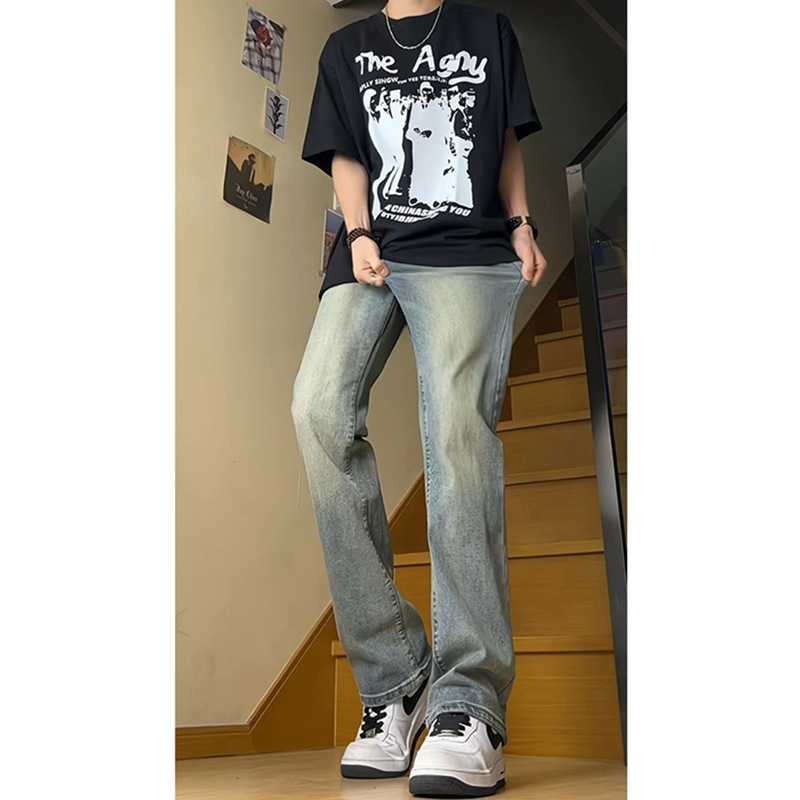 boy Style Washed Vintage Jeans For Men Spring Autumn Straight Loose European American High Street Vibe Long Casual Pants_viptrois.com