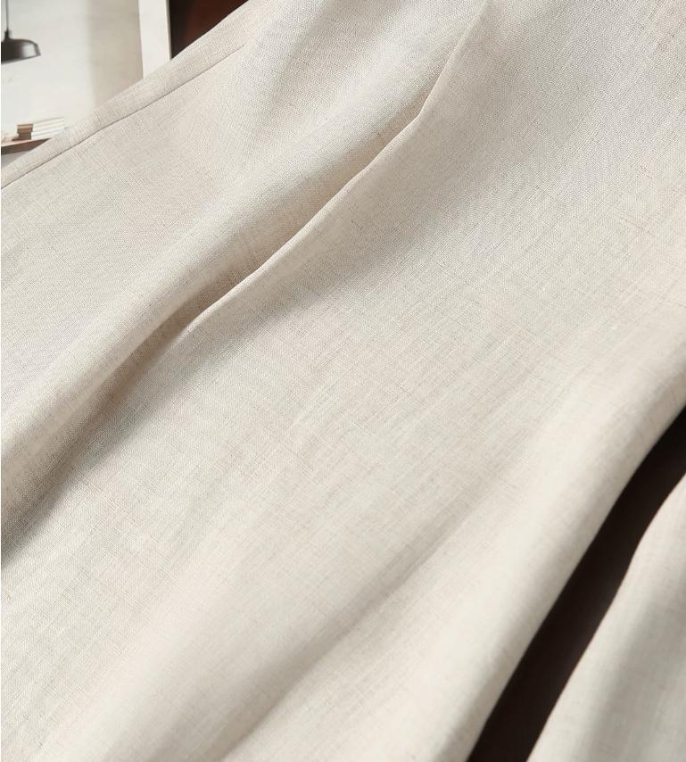 Quần culottes nữ ống rộng chất liệu linen mát mẻ mùa hè — Xanh lông mòng đen, màu trắng, màu mơ chi tiết 12