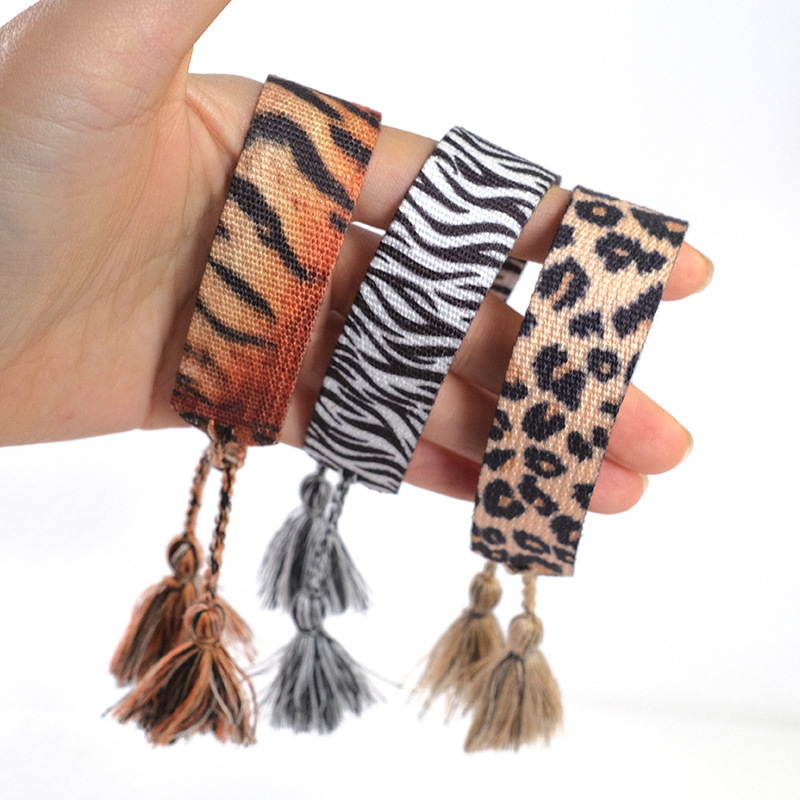 Bohemian Heart Shape Leopard Polyester rope Tassel Unisex Bracelets 1 Piece
